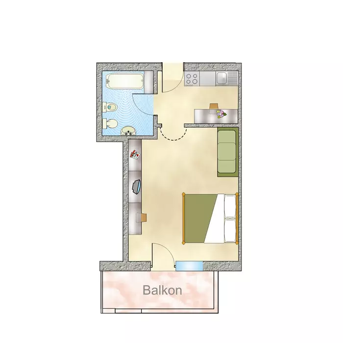 Apartment 31m² 2 bis 5 Personen